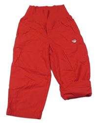 Červené plátenné podšité nohavice s úpletovým pasom