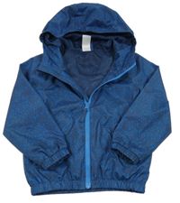 Tmavomodro-modrá vzorovaná šušťáková jarná funkčná bunda s kapucňou Decathlon