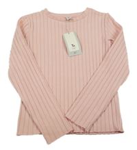 Nové - svetloružový rebrovaný úpletový ľahký sveter Tu