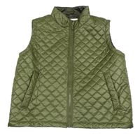 Khaki šušťáková prešívaná lehce zateplená vesta shein