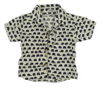 Smetanovo-tmavomodrá vzorovaná košeľa so slonmi