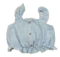 Bielo-modrý pruhovaný ľahký crop top s volánikmi