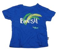 Modré tričko s nápisom