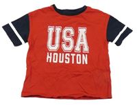 Červeno-tmavomodré tričko s nápisom kiabi