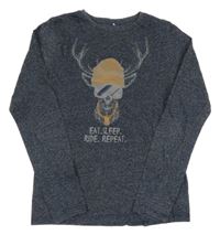 Tmavomodré melírované tričko so sobom