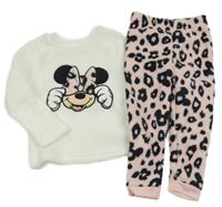 Bílo-růžové chlupaté pyžamo s Minnie Primark