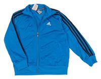 Modrá sportovní funkční propínací mikina s černými pruhy a logem Adidas