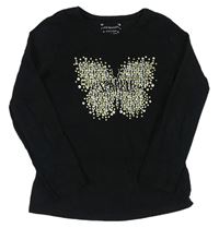 Čierne tričko s trblietavým motýlom Primark
