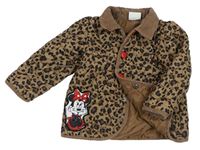 Hnědo-černý šusťákový prošívaný kabátek s leopardím vzorom a Minnie Disney