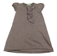 Hnedo-ružové trblietavé svetrové šaty s volánikom H&M