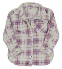 Bílo-lila kockovaná plyšová košeľová mikina Topolino