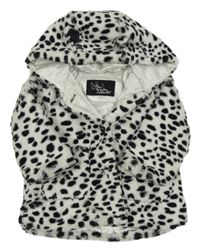 Bílo-černý puntíkatý kožešinový podšitý kabátek s kapucňou