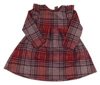 Vínovo-fialové kockované úpletové šaty s volánikmi Next