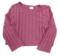 Ružové rebrované úpletové crop tričko