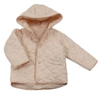 Světlerůžová šusťáková leehce zateplená bunda se srdíčky a kapucí Primark