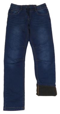 Nové - Tmavomodré zateplené teplákové rifle Yigga