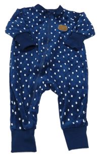 Tmavomodrý bodkovaná ý zamatový overal s medvedíkom Ergee