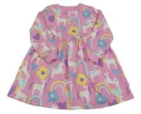 Růžovo-barevné květované teplákové šaty s jednorožci F&F