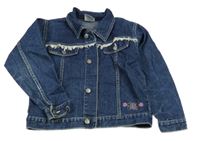 Tmavomodrá rifľová bunda s výšivkou z květů Dopodopo