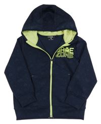 Tmavomodrá vzorovaná prepínaci športová mikina s nápisom a kapucňou Ergeenomixx