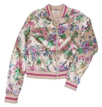 Světlerůžovo-lila-zelený květovaný saténový crop bomber H&M