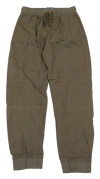 Khaki plátenné cuff nohavice s úpletovým pasom Denim Co.