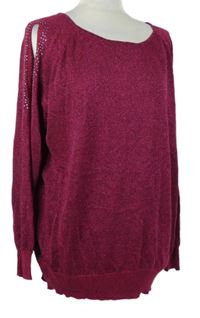 Dámský purpurový třpytivý volný svetr s průstřihy a kamínky Matalan