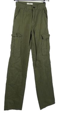 Dámske khaki plátenné nohavice s vreckami Stradivarius vel. 32