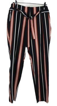 Dámske čierno-ružovo-biele pruhované voľné é nohavice s opaskom River Island