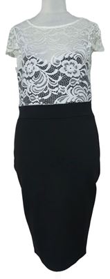 Dámske bielo-čierne čipkové púzdrové šaty Lipsy