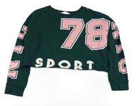 Tmavozelená crop mikina s číslom H&M