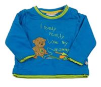Azurovo-zelená mikia s medvěďom a nápisom zn. Liegelind