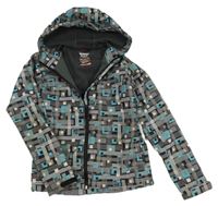 Šedo-světlemodrá vzorovaná softshellová funkční bunda s kapucí 