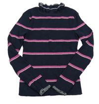 Tmavomodro-ružový pruhovaný rebrovaný sveter S. Oliver