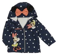 Tmavomodrá bodkovaná á šušťáková jarná bunda s Minnie a kapucňou Disney