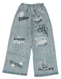 Modro-bílé lehké kalhoty s nápisy 