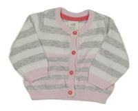 Šedo-bílo-růžový pruhovaný propínací svetr H&M