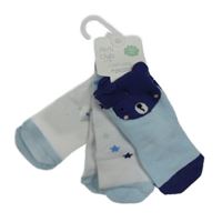 Nové - 3x ponožky modré s medvědem+ bílo-modré s obrázky Miniclub