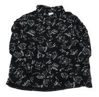 Černá halenka s nápisy a kočkami C&A