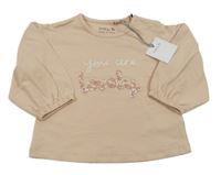 Nové - Světlerůžové triko s květinovým nápisem Tu