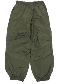 Khaki šusťákové kalhoty s kapsami 