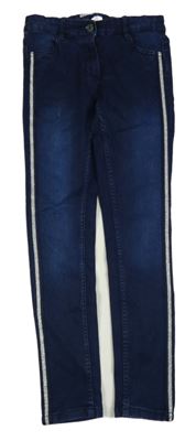 Tmavomodro-strieborné elastické skinny rifle Denim Co.