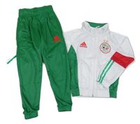 2Set - Bílo-zelená sportovní propínací mikina s logem a nášivkou + bílo-zelené sportovní tepláky s pruhy Adidas