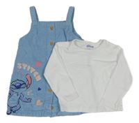 2 Set - Modré manšestrové propínací šaty se Stitchem + bílé triko Primark