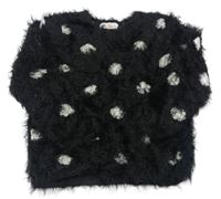 Černý chlupatý svetr s puntíky H&M