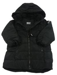 Černý šusťákový zimní kabát s kapucí DKNY