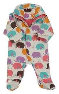 Biela tepláková kombinéza s farebnymi slonmi a kapucňou zn. M&S