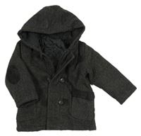 Antracitový vzorovaný vlněný zateplený kabát s kapucí g