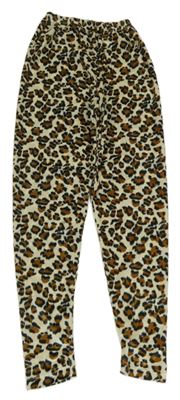Smetanovo-hnědo-černé sametové legíny s leopardím vzorem 