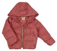 Ružová šušťáková zimná bunda s kapucňou Mango